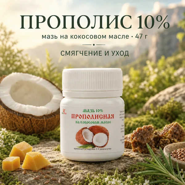 Мазь прополисная 10% на кокосовом масле МелМур, 47 г