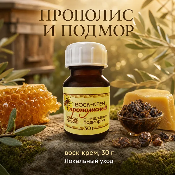 Воск-крем «Жива» с прополисом 20% и пчелиным подмором 5%, 30 г