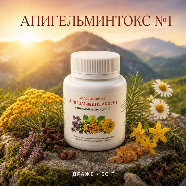 Прополисные драже АПИГЕЛЬМИНТОКС №1 с пижмой и гвоздикой, 50 г