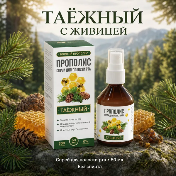 Прополис-спрей «Таёжный» с кедровой живицей «Алтайский нектар», 50 мл