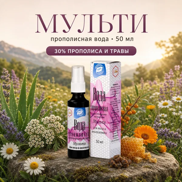 Прополисная вода «Мульти» Жива с травами для носа и горла, 50 мл