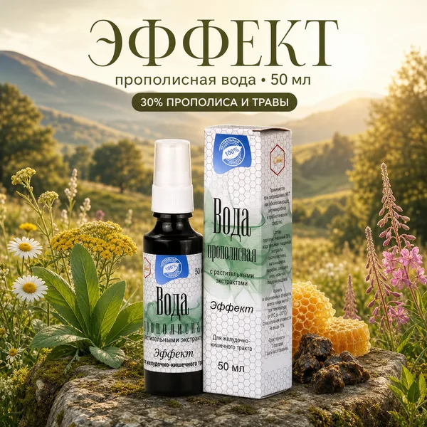 Прополисная вода «Эффект» Жива для ЖКТ с травами, 50 мл