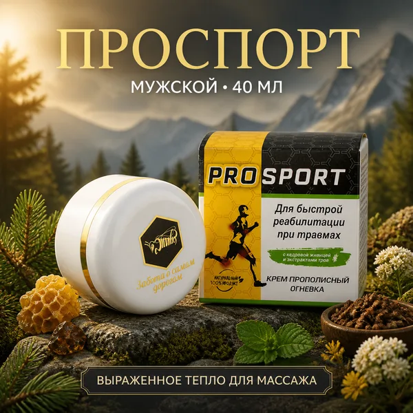 Разогревающий крем «Жива» ПроСпорт мужской с огнёвкой и прополисом, 40 мл