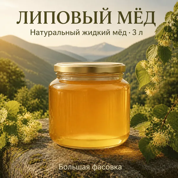 Мёд липовый натуральный жидкий, 3 л