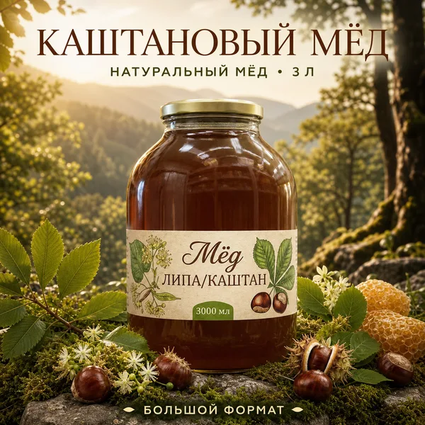 Мёд каштановый натуральный, 3 л