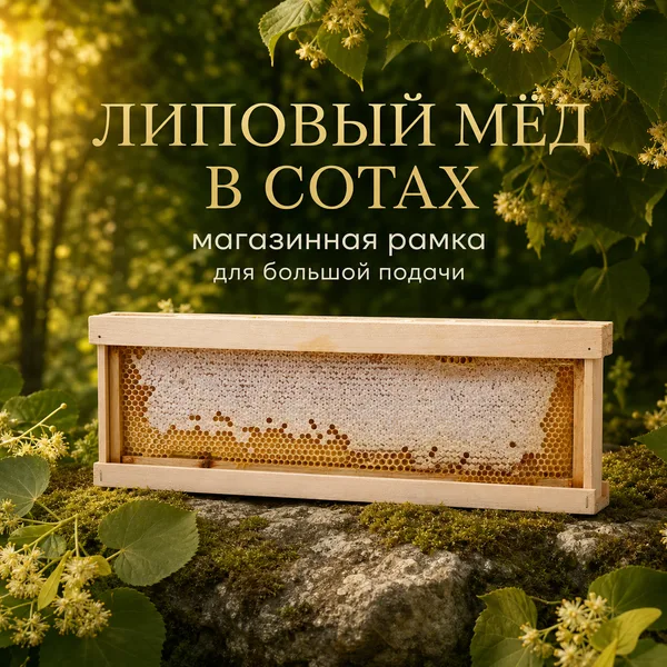 Сотовый мёд липовый в магазинной рамке
