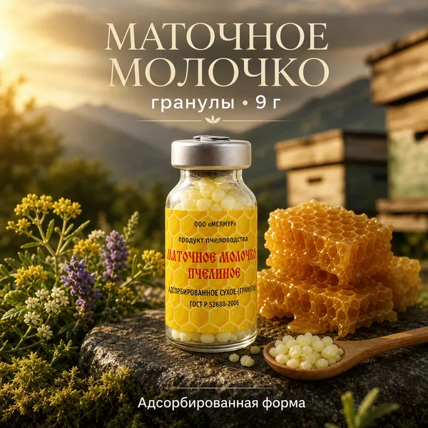 Маточное молочко пчелиное адсорбированное, гранулы 9 г