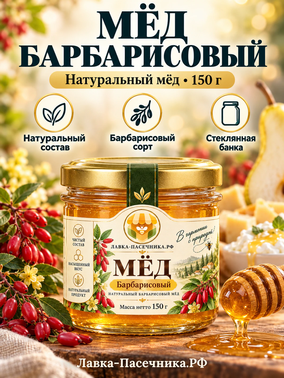 Мёд барбарисовый натуральный, 150 г